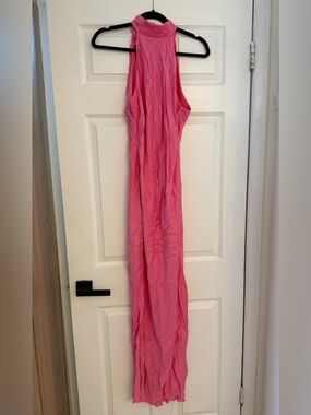 Meshki Hot Pink High-Neck Maxi Dress